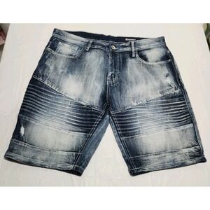 Southpole Mens Denim Shorts 36 Slim Stretch Streetwear Grunge Ribbed Faded Jeans